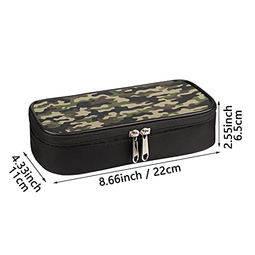 Image of Green Camo Large Capacity Pencil Case, Navy Camouflage Pencil Pouch Pen Bag with Double Zipper, Statiry Pencil Box Pouch Holder Organizer for Office College School Students