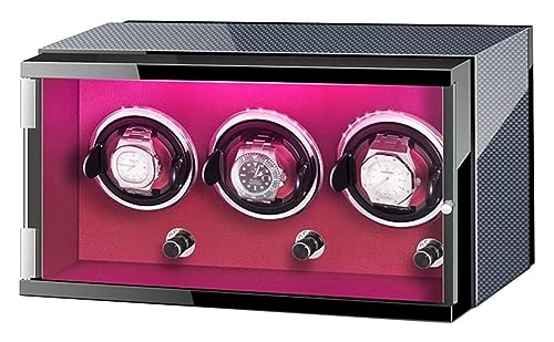 NTIYOU Cajas giratorias Caja enrolladora de reloj for 3 relojes automáticos con luces de colores fuente de alimentación dual almohadas de reloj ajustables Motor silencioso Expositor de coleccionista