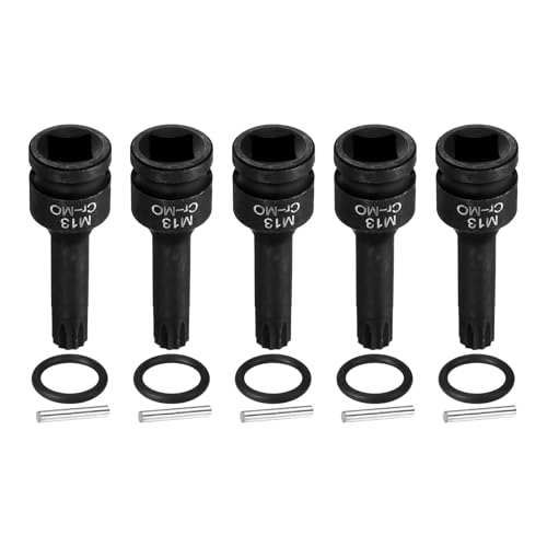 QUARKZMAN 5 Piezas De Enchufe De Impacto Triple Cuadrado M13 De 1/2' Accionamiento 13mm Acero CR-MO Enchufes De 12 Puntos Triple Cuadrado Con Pasador Y O-ring Para Adaptador De Taladros