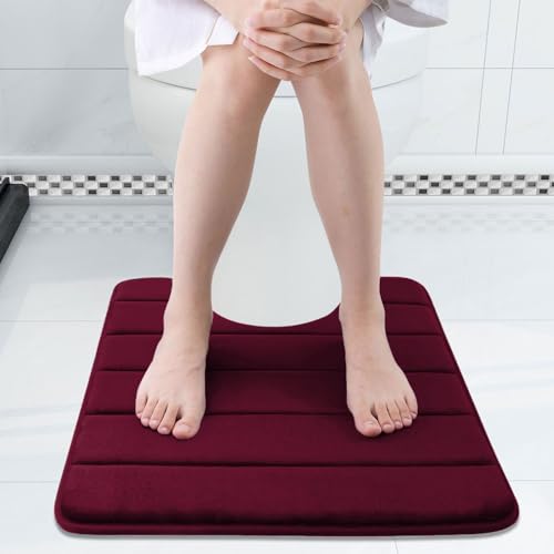 Image of Buganda Memory Foam Contour Toilet Bath Rug, U-Shaped Non Slip Absorbent Thick Soft Washable Bathroom Rugs, Floor Carpet Bath Mat for Bathroom Sink Toilet (20 inch x 24 inch, Wine Red)