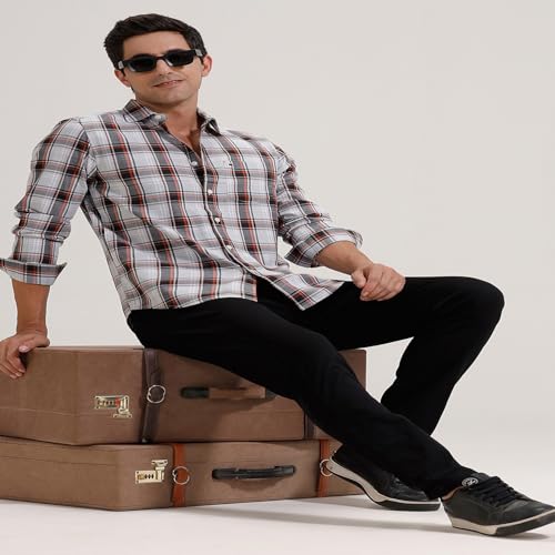 Image of BASICS 100% Cotton Checked Shirt for Men | Slim Fit | Everyday Smart Casual Wear | Full Sleeve