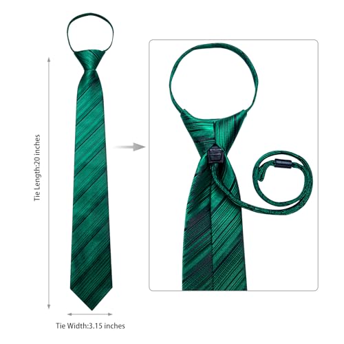 Image of DiBanGu Silk Zipper Ties for Men,Paisley Solid Plaid Pre-tied Tie and Pocket Square Cufflinks Set Formal Adjustable Necktie