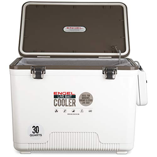 Image of Engel Live Bait Cooler Box with 2nd Gen 2-Speed Aerator Pump - Portable Fishing Station & Minnow Bucket for Shrimp & Other Live Fish with Aerator - ENGLBC-N