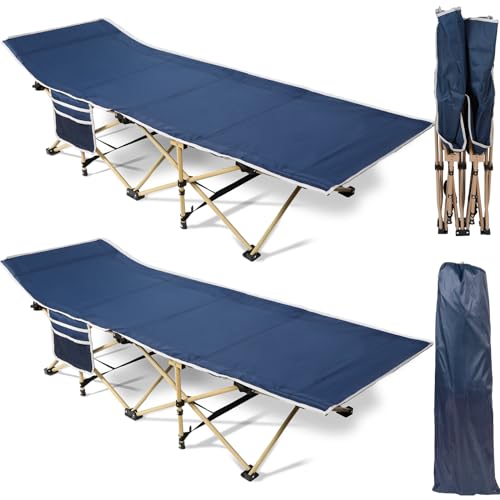 2 Pack 450lbs Max Load Camping Cot for Adults with Carry Bag, Navy Blue