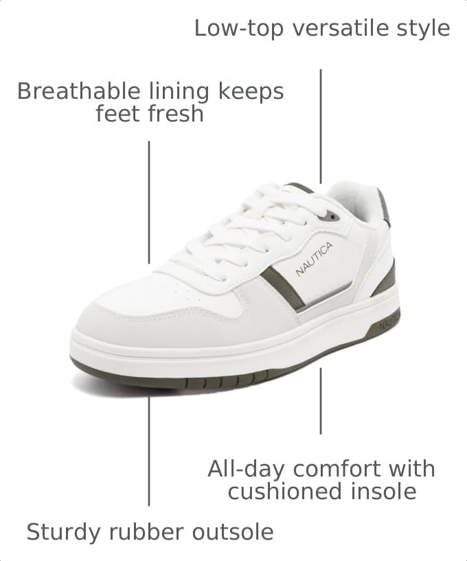 Image of Nautica Men's Casual Lace-Up Sneakers - Classic Low-Top Tennis Fashion Sneakers