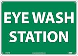 NMC M441RB Emergency and First Aid Sign, 'EYE WASH STATION', 14' Width x 10' Height, Rigid Plastic, White On Green