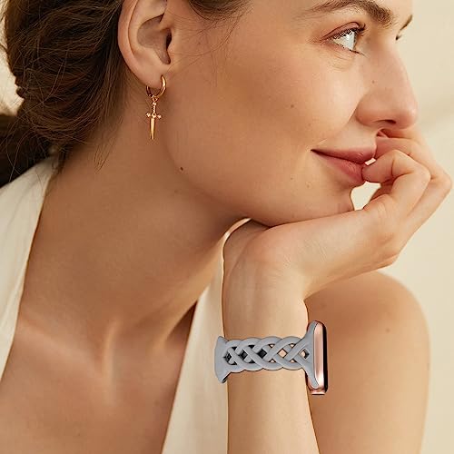 Image of Slim Silicone Bands Compatible with Apple Watch Band 40mm 38mm 41mm 44mm 45mm 46mm 49mm 42mm Women Floral Breathable Braided Lace Thin Sport Strap Replacement Wristbands iWatch SE Series 11 10 9 8 7 6 5 4 3 ultra 2