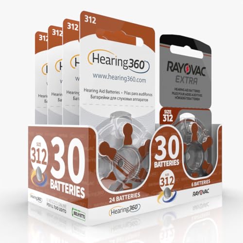 Hearing360 Pilas para audífonos Rayovac extra y Hearing360 tamaño 312 marrones (5 blísteres, 30 pilas)