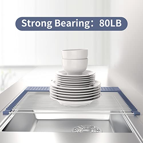 Lemikkle Roll Up Dish Drying Rack 17.5" X 15.2" Over The Sink Dish Drying Rack,Multi-Purpose Kitchen Rolling Dish Drainer Foldable Sus304 Stainless Steel Dish Drying Rack #TOP4