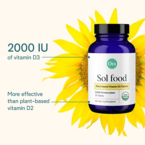 Ora Organic Vitamin D3 2000Iu - Vegan Vitamin D From Lichen For Bone Health, Immune Support, & Mood | Maximum Absorption - 1 Month Supply, 30 Vegan Tablets #TOP4