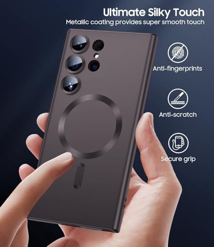 Image of DIZORO Samsung S24 Ultra Case, Compatible with Mag Safe Back Cover, Matte Luxury Metallic Luster Flexible TPU Wireless Charging Shockproof Case with Camera Protector Lens (Coffee)