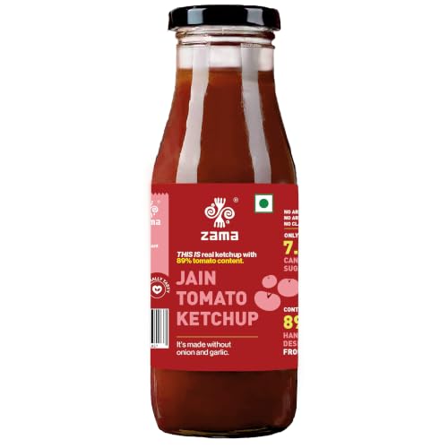 Zama Organic Jain Tomato Ketchup 300g Glass Bottle | Tomato Sauce | Ingredients | Tomatoes | Tangy and Raw Flavour | Traditionally Produced |
