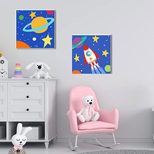 Wusarply 2 Pcs Diy Paint By Numbers For Kids - Premium Moon Star Painting Canvas With Wooden Framed Easy Number Painting Set For Girls Boys Beginner Colorful Sun Rocket Pattern 7.8"X7.8" #TOP4