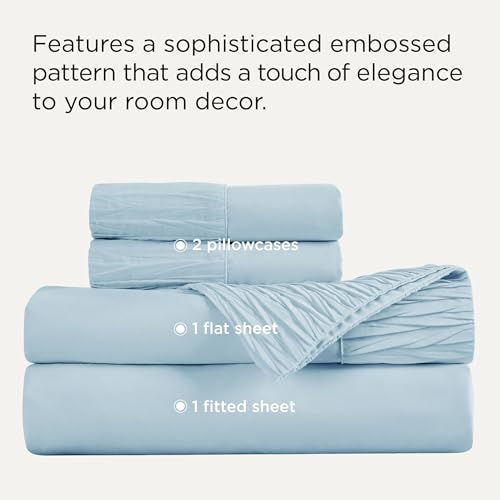Image of Bedsure Full Size Bed Sheets - 4 Pieces Soft Full Sheet Set - Breathable & Cooling - Hotel Luxury - Easy Care Polyester Microfiber Bedding for Women, Men, Light Blue