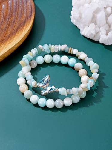 CrystalTears Crystal Butterfly Bracelets for Women Natural Healing Gemstone Beaded Bracelet Stone Layered Bracelet Crystal Jewellry Gifts Women Girls Birthday Christmas - Image 3