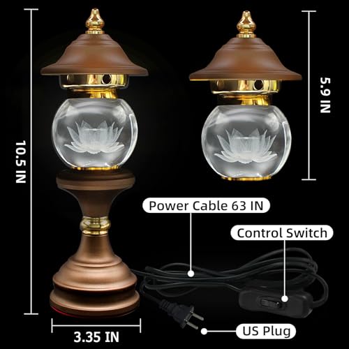 Cfshglpsf LHD-BT-10.5 1 Pair Color Led Lotus Lamp - 110V Us Plug Crystal Lotus Lamp Pagoda Buddha Lamp Night Light With Adjustable Switch Home Buddhist Supplies Meditation Buddhist Temple 10 Inch thumb #4