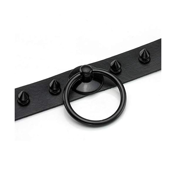 Manfnee Punk Gothic Choker Halsband Halskette PU Leder Spike Nieten Herz O-Ring Choker Männer Frauen – Bild 3