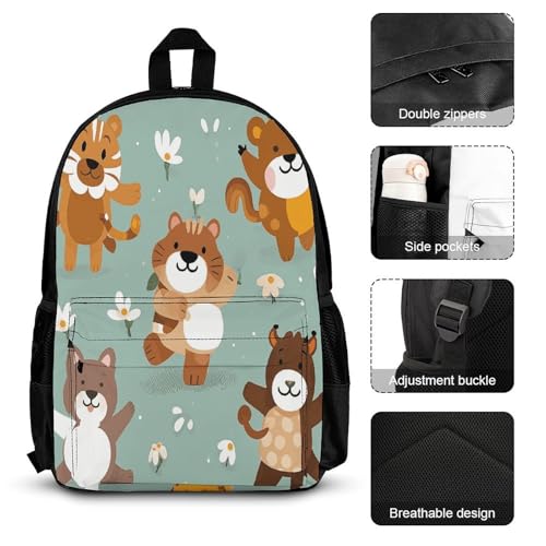 3-in-1 Backpack Combination Set Cartoon Animal Patterns Print 3Pcs Backpack Sets Travel Daypack with Lunch Bag And Cosmetic Bag3