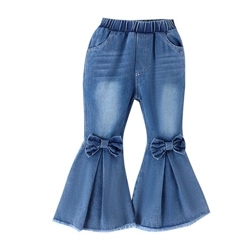 Girls Flare Jeans High Waist Bow Front Bell Bottom Denim Pants Loose Fit Casual Pants with Pockets Streetwear Clothes