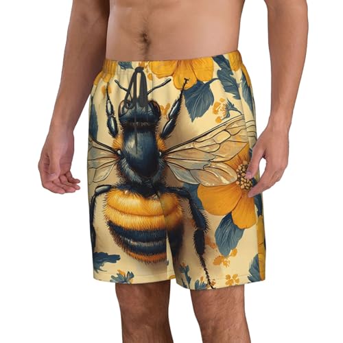 Men's Swim Trunks Beach Board Shorts Swimwear Bathing Suits - Cartoon Bee Patterns Retro2
