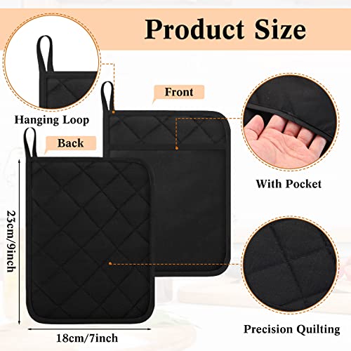 20 Pieces Cotton Pocket Pot Holders For Kitchen Oven 7 X 9 Inch Pot Holders Heat Resistance Pot Holder Pot Holders With Hanging Loops For Baking Cooking Accessories (Black) #TOP1