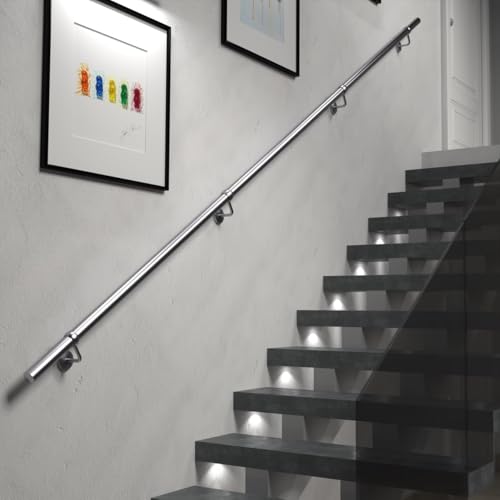 Rampe d'escalier inox 3,6m avec supports et fixations muraux