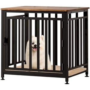Dog Crate Furniture for Small Dogs, Dog Kennel Indoor, Anti-Chew Anti-Escape with Bed Crate Pad End Side Table Wooden Dog Crate,Steel-Tube Dog Cage, Rustic Brown