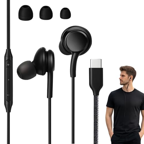 gsgfuis Auriculares USB C, Auriculares Tipo C con Cable con Micrófono, Hi-Fi Estéreo USB C In-Ear, Cascos USB C para S23 S24 S22 Ultra A55 A35 A53 A33 A54 5G NOTE10