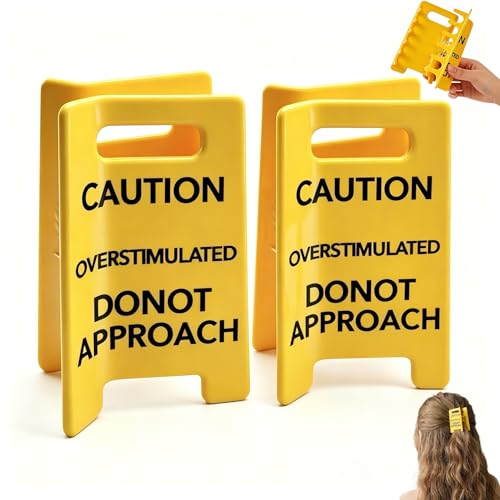 Overstimulated Hair Clip Do Not Approach Caution Sign Funny Hair Clips for Women Yellow Claw Clip for Thick Hair Strong Hold Novelty Funny Claw Clip Nurse Hair Clip Warning Sign Hair Accessory