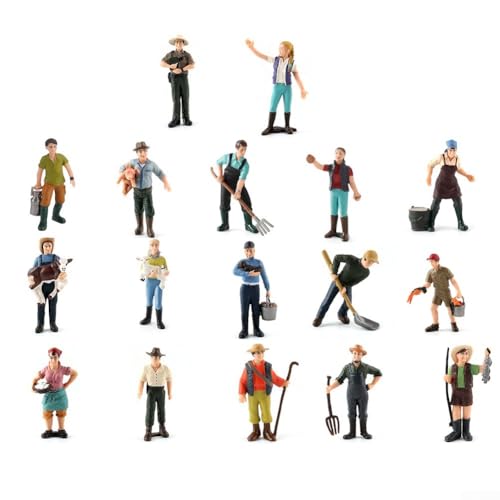 Bebykilemi HO Scale - Figuras pintadas de granjero y pastor de PVC, modelo de personas para trenes de ferrocarril, decoración de escena de granja (ZQ372)