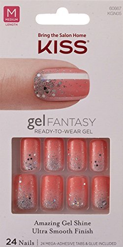 Kiss Nails GEL FANTASY- Medium Design Nails w/Adhesive Tabs & Glue (KGN05-FRESHEN UP)