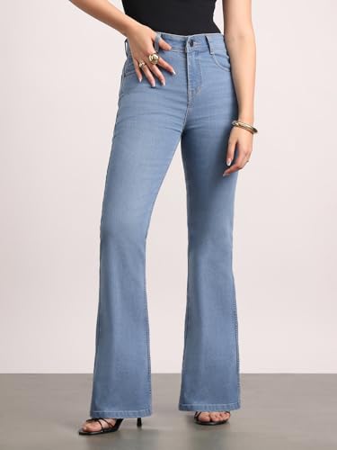 Image of Urbano Fashion Women's Mid Rise Bootcut Washed Jeans Stretchable