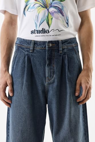 Image of SNITCH Men Jeans | Baggy Fit Wide-Leg Relaxed Style | 100% Cotton Woven Fabric with Button Closure | Casual & Street Wear for All Seasons