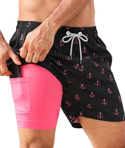 Image of APTRO Men's Swim Trunks with Compression Liner 5 Inch Bathing Suit Beach Swimsuits