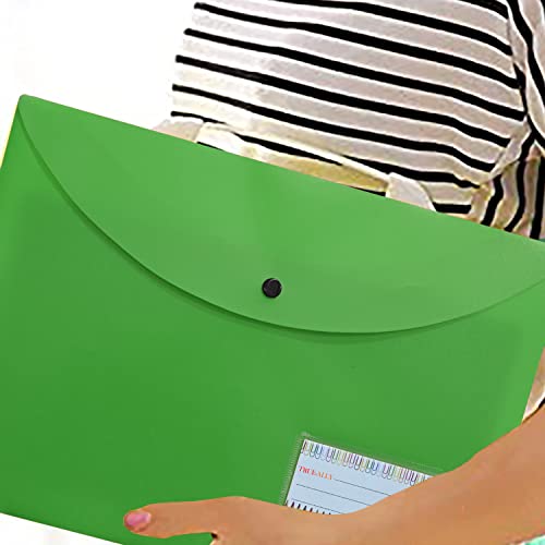 Image of True-Ally 5 pcs Bright Color Envelope Folder, Poly-Plastic A4 Documents File Storage Bag with Snap Button Certificate File Holder Document Folder for Certificates (Green)