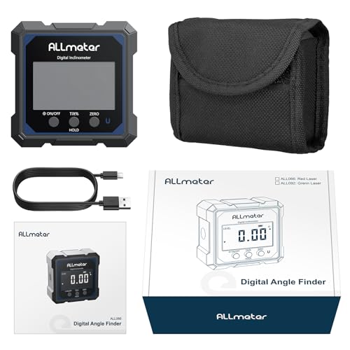 ALLmeter Digitaler Winkelmesser mit Laser, Wiederaufladbarer Vierseitiger Magnetisch Neigungsmesser, grüne Laserlinie, 4×90° Messbereich, Type‑C, IP54 Wasserdicht, für Holzarbeiten, Bau, Dekoration