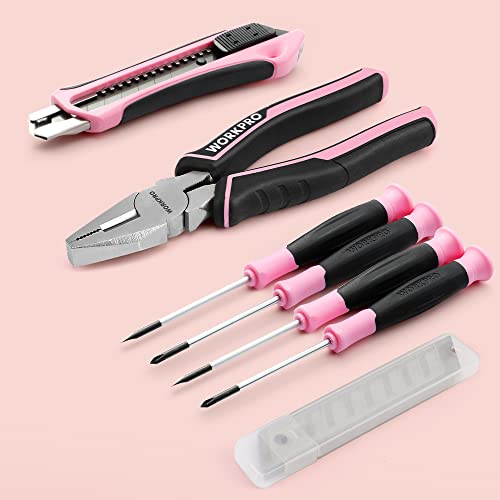 Workpro 53-Piece Pink Household Tool Set With Electric Cordless Screwdriver, 3.7V Usb Screwdriver, Basic Tool Kit Set For Women With 13'' Portable Mouth Open Tool Bag For Diy Home Repair/Maintenance. #TOP4