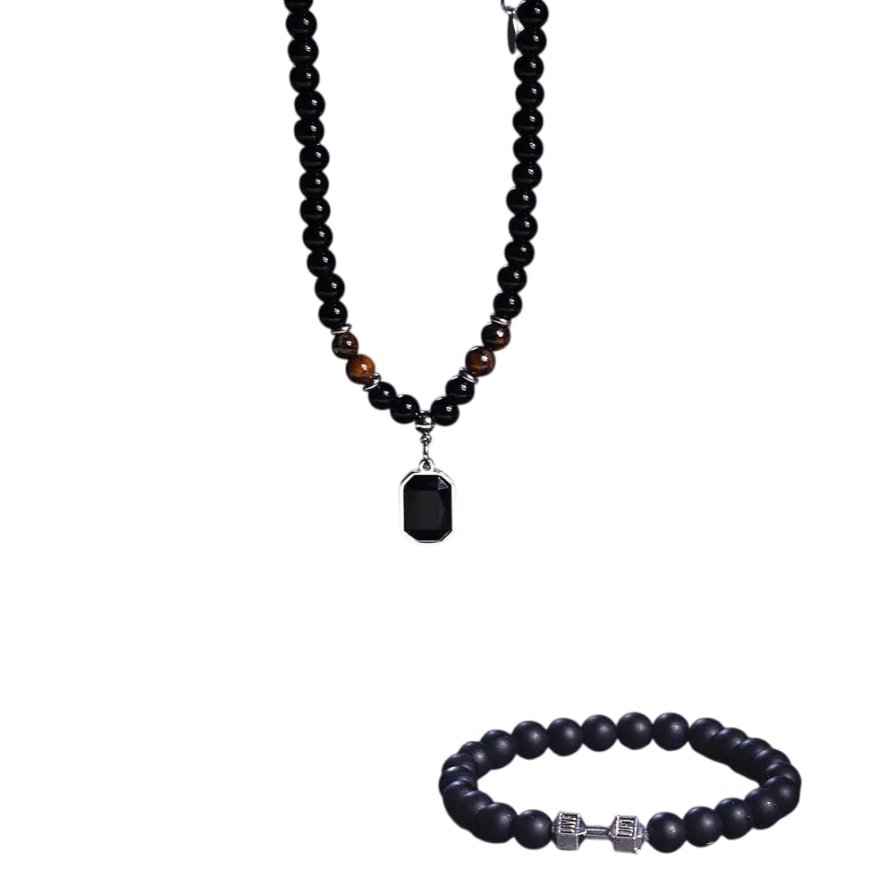 salty alpha Obsidian Edge Mens Nacklace & Bracelet Combo for Men & Boys | Fancy & Stylish Accessories | Anniversary, Engagement, Birthday & Everyday Wear | Gift for Valentine Day-picture-13