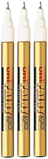 Uni Coloured Extra Fine (0.8mm) PX-203 Gold Oil Paint Marker Pen Metal Glass Wood Plastic Stone Outdoor Nib Tip (Pack Of 3)