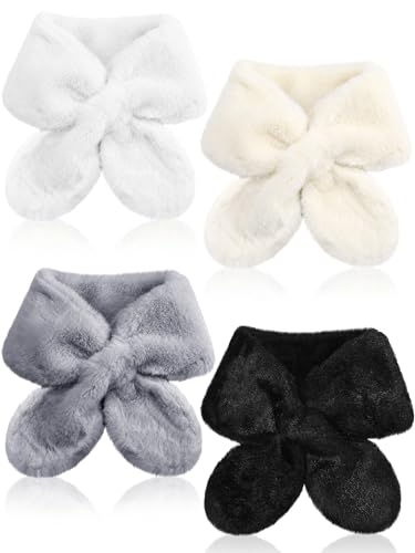 4 Pcs Women's Fur Collar Scarves for Winter Furry Faux Fur Loophole Scarves Trimmed Neck Warmer