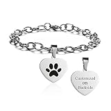 ZKXXJ Personalized Pet Memorial Gifts for Her,Stainless Steel Name Custom Link Bracelet Dog Cat Paw