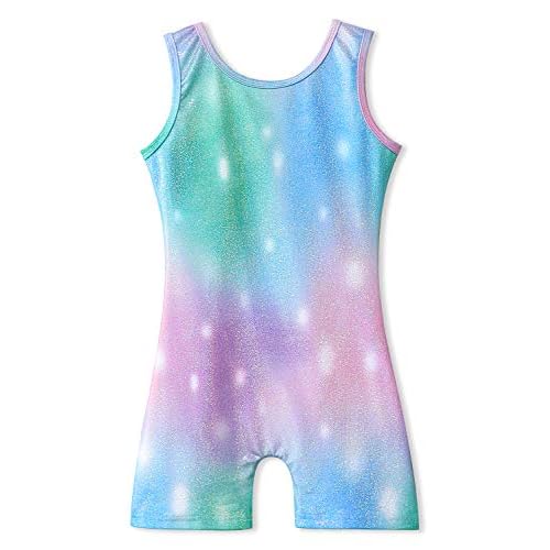 HOZIY Gymnastics Leotards for Girls with Shorts Toddlers Biketards Rainbow Unicorn Dinosaur Mermaid Leopard Flower Galaxy 1-2T A Bow Colorful Green