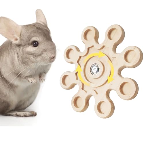 Jevnd Rotating Natural Wood Chinchilla Chew Toys for Teeth, Interactive Enrichment Toys, Hanging Exercise Chinchilla Toys for Cage for Playtime, Spinner Cage Accessories Wheel (Snow)