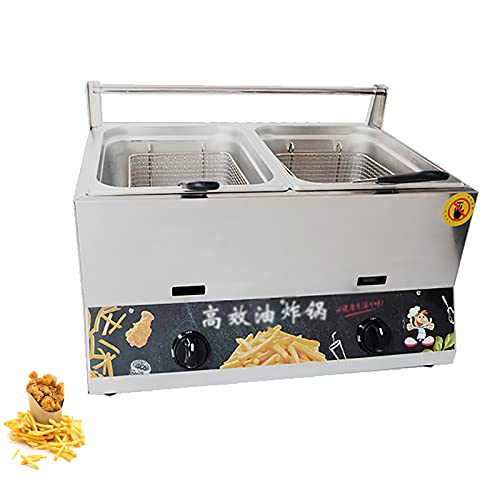 CHEMYO Friteuse Double Gaz 12L, avec Panier et Couvercle, Comptoir en Acier Inoxydable, Propane-GPL Peut être Utilisé, pour Frites Maison Cuisine Restaurant