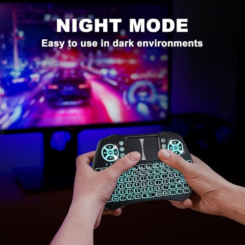 Miritz Mini Keyboard with Touchpad, Supporting 2.4G + Bluetooth Dual Modes, Seven-Color Backlighting, Rechargeable, Compatible with Android TV Boxes, Macs, PC, Nvidia Shield, Windows/iOS/Android.