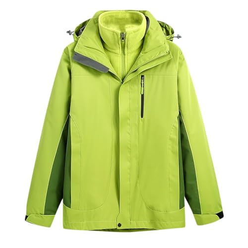 RLEHJN Men's Outdoor 3 in 1 Waterproof Jackets, Men Hiking Jacket Two Piece Fleece Rain Coat with Detachable Inner Fleece & Hood Water-Resistant Casual Jacket for Climbing Travelling Camping S-4XL