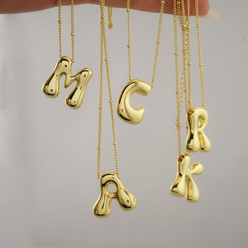Bheop Bubble Gold Letter Necklace for Women Dainty 14K Gold Plated Balloon Initial Necklaces for Women Trendy Cute Chunky Charm Name Pendant M Necklace Fashion Jewelry Gifts by Bheop - Used condition - Image 6