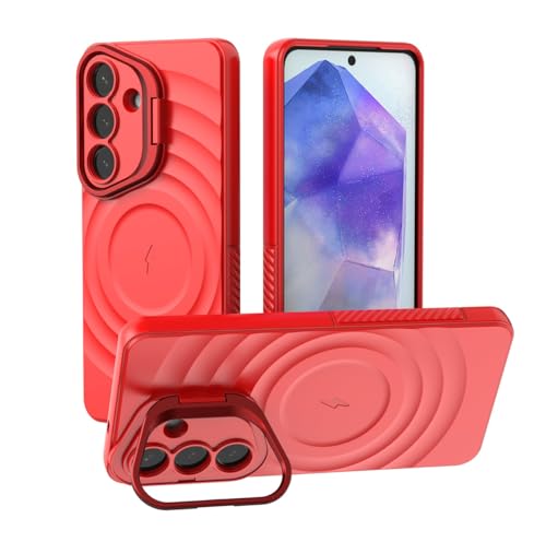 Image of LuxuryKase Shockproof Case for Samsung Galaxy S26 | Ripple Pattern | Camera Protection | Inner Velvet Fabric Lining | Protective Cover with Enhanced Grip & Wireless Charging Support - Red
