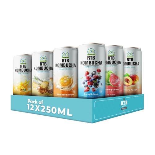 Image of RTB KOMBUCHA Combo of 12-250ml Each [2(Mango, Orange, Guava, Pineapple, Peach, Mixed Berries)] Helps in Immune System & Digestive System(Kombucha Culture, Fruit Pulp & Organic Sugar)
