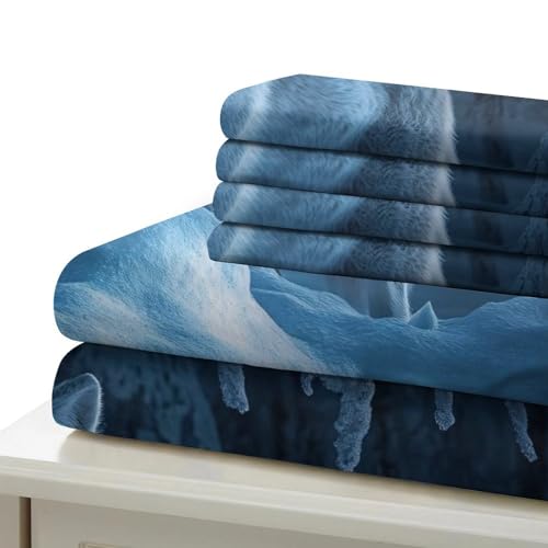 Drap de couette loup d'hiver microfibre imprimé 3D avec taies d'oreiller